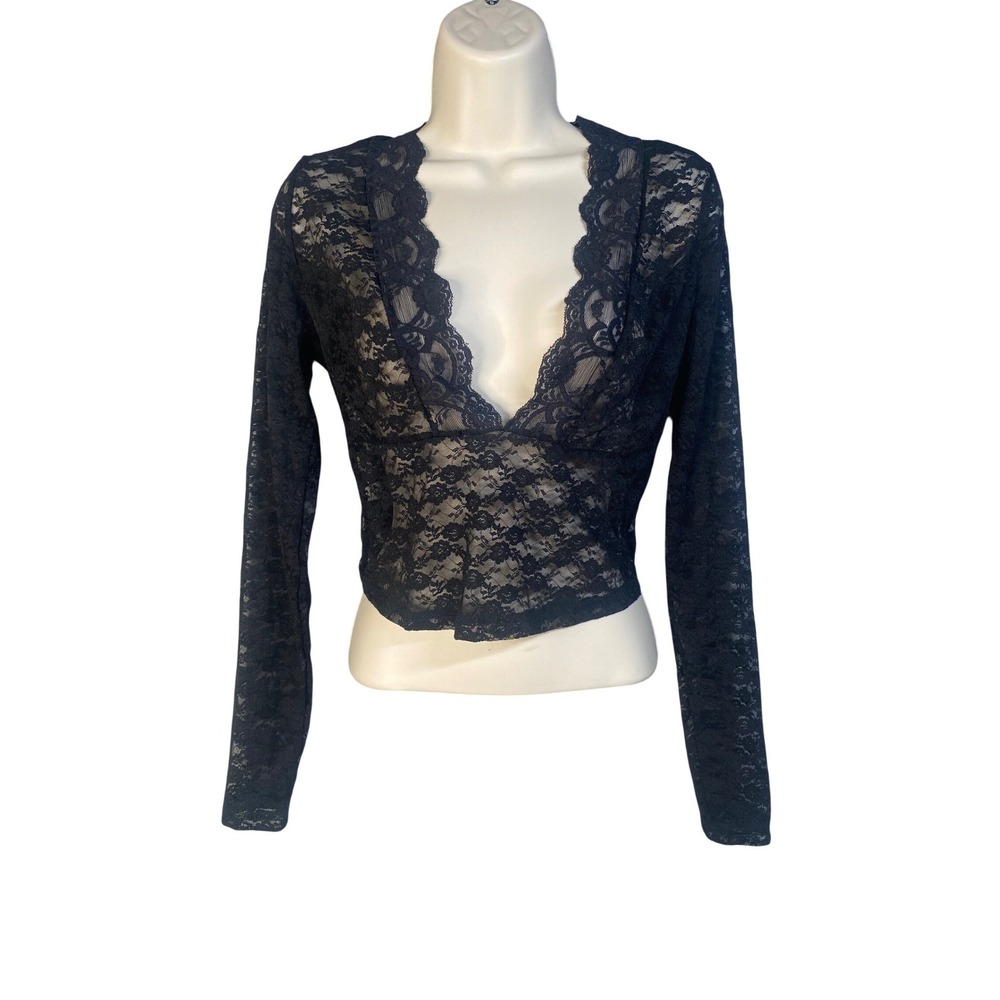 Edikted Lace Crop Top Medium Sheer Dark Coquette Whimsigoth Y2k Fairy Grunge